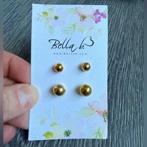Bella B Multi-Size Set Gold Ball Stud Earrings Minimalist Classic